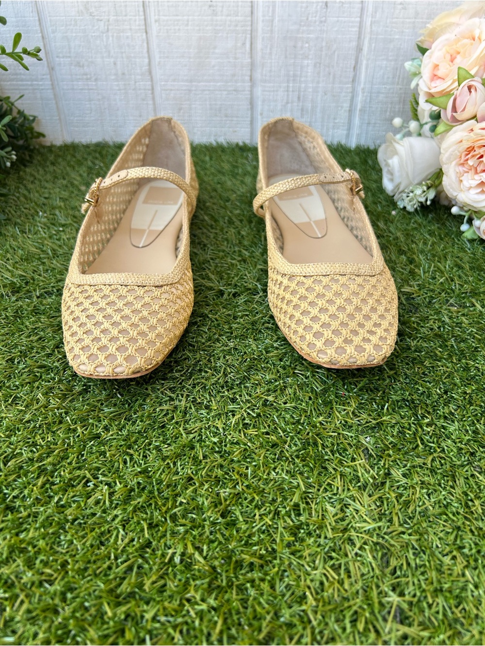 DOLCE VITA Reyes Woven Mary Jane Flats in Tan Light Natural woven raffia Sz 7 - Picture 3 of 16